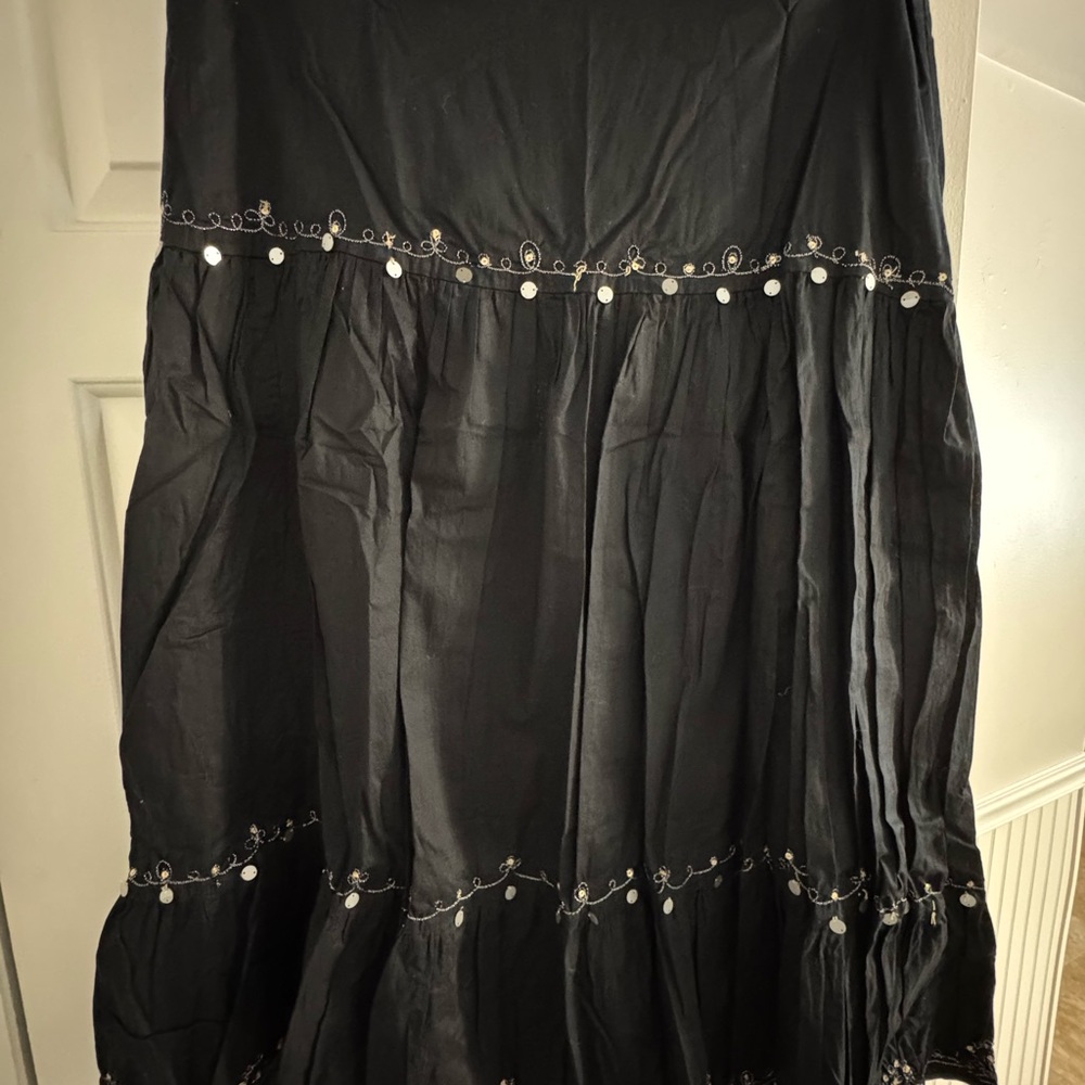 Vintage Fashion Bug Black Maxi Skirt with Embroidery